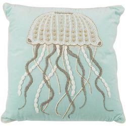 Coastal Home 18x18 Embroidered Jellyfish Decorative Pillow