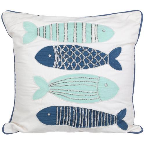 Coastal Home Beaded Multi Fish Decorative Pillow