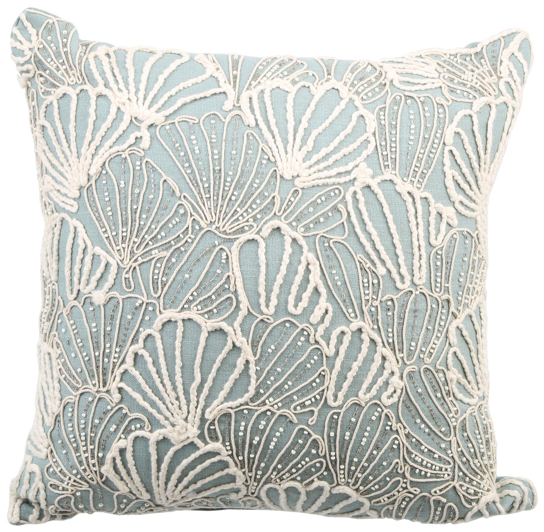18x18 Beaded Seashell Decorative Pillow