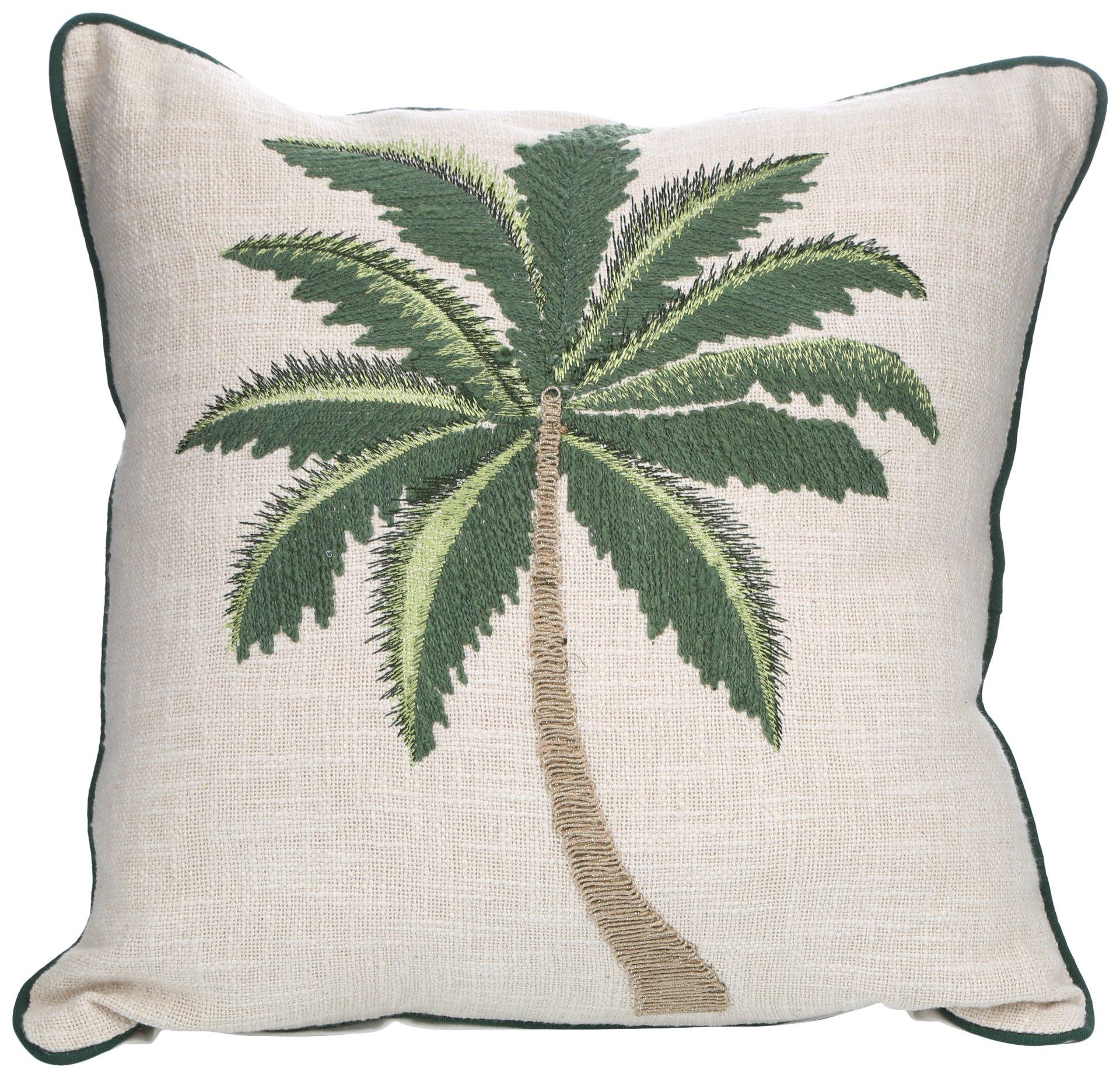 20x20 Embroidered Palm Tree Decorative Pillow