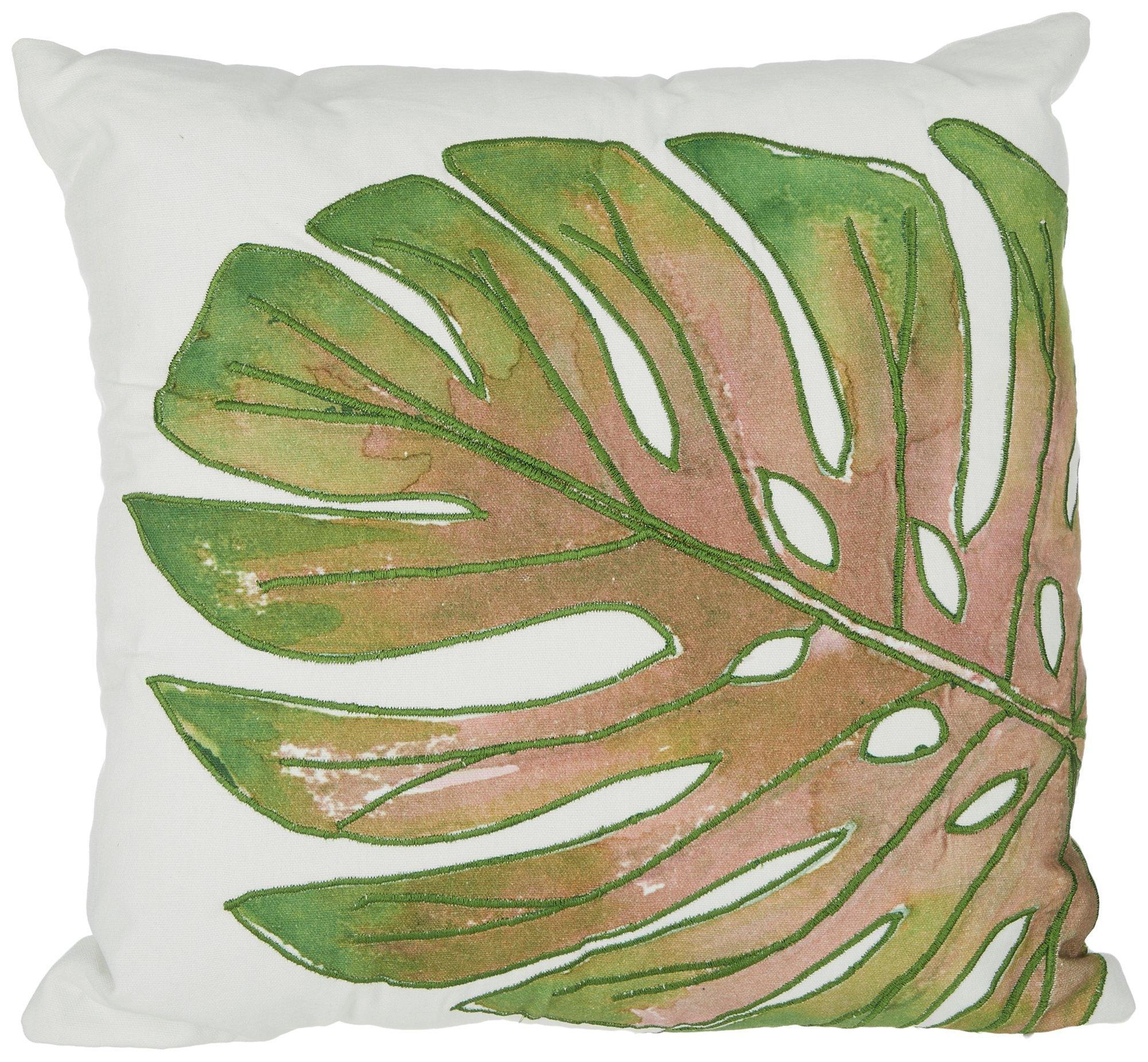 Coastal Home 18x18 Embroidered Monstera Decorative Pillow
