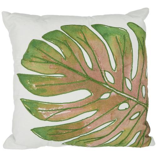 Coastal Home 18x18 Embroidered Monstera Decorative Pillow