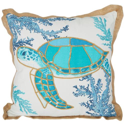 Coastal Home 18x18 Burlap Sea Turtle Decorative Pillow