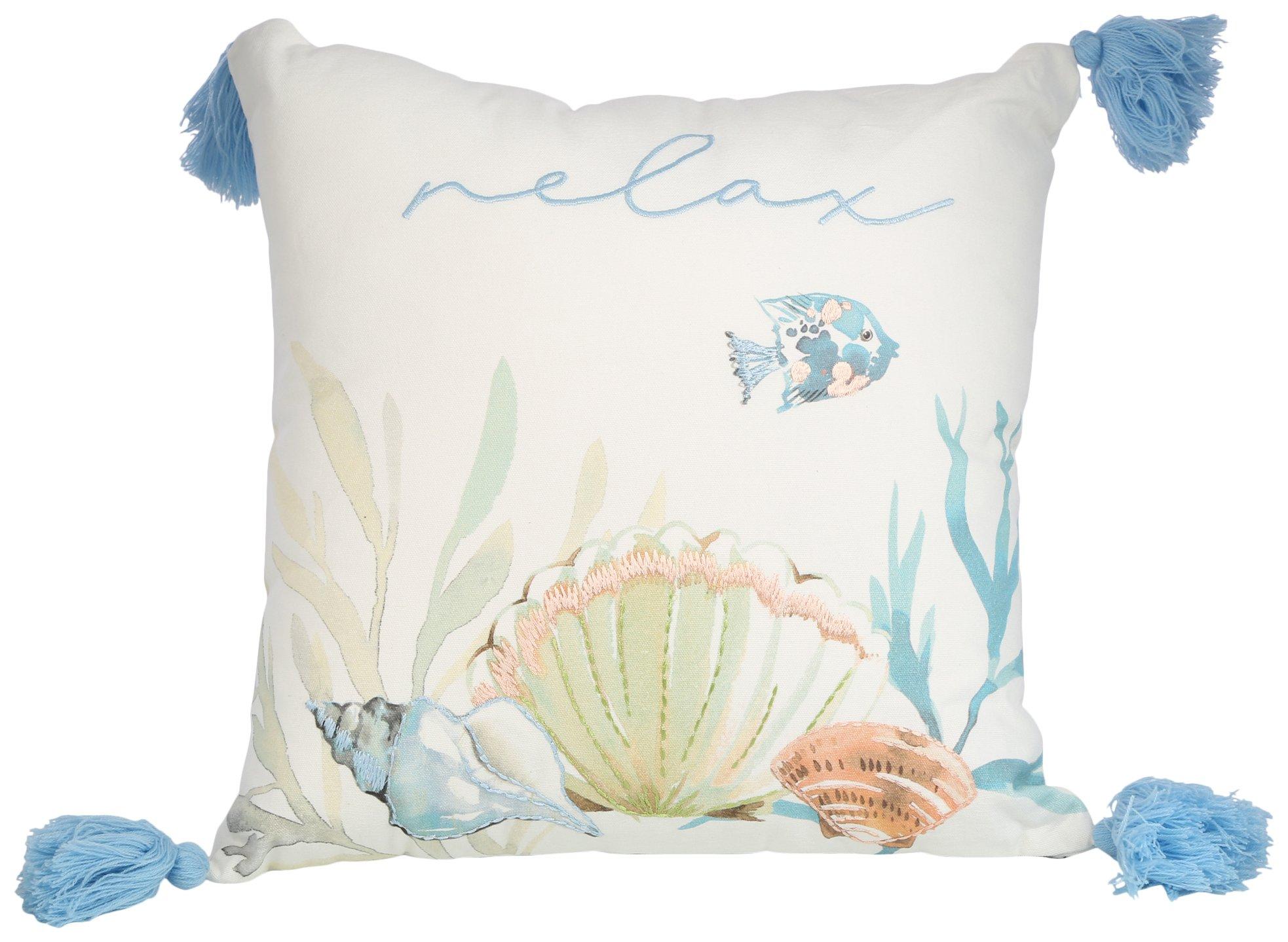 Coastal Home 18x18 Tropical Embroidered Decorative Pillow