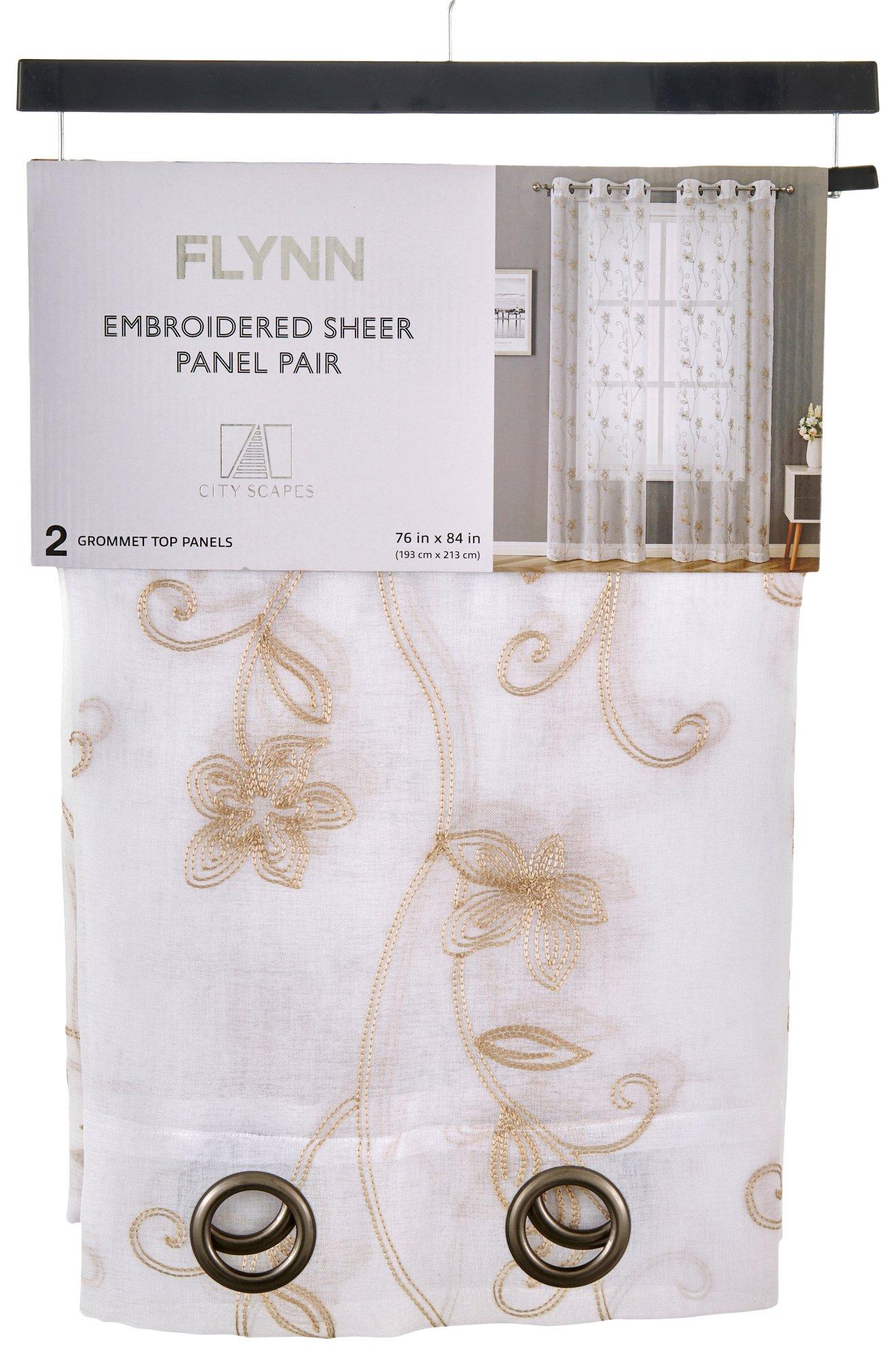 Regal Home 2-pk. Flynn Embroidered Sheer Curtain Panel Set