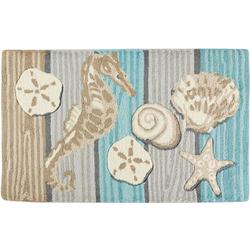 Beach Seahorse Shells Hand Hooked Accent Rug