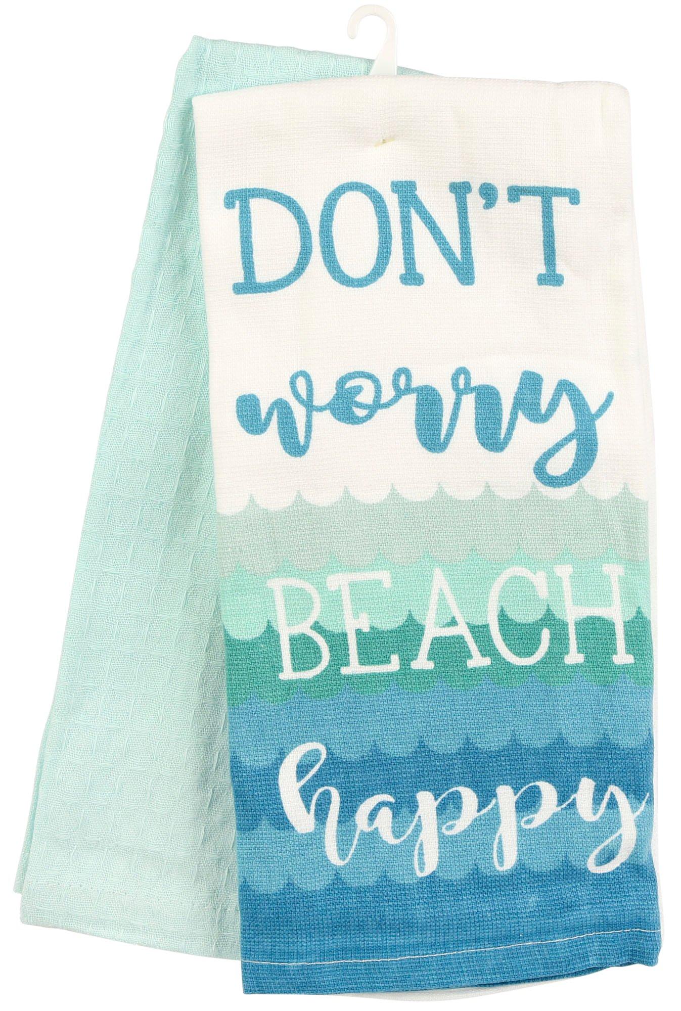 2 beautiful *Dont Worry Beach Happy* tie kitchen towels and one