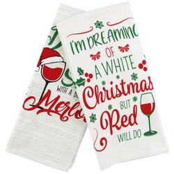 2 Pk Merry Christmas Wine Kitchen Towel Set