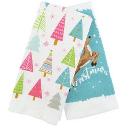 2 Pk Christmas Reindeer Kitchen Towel Set