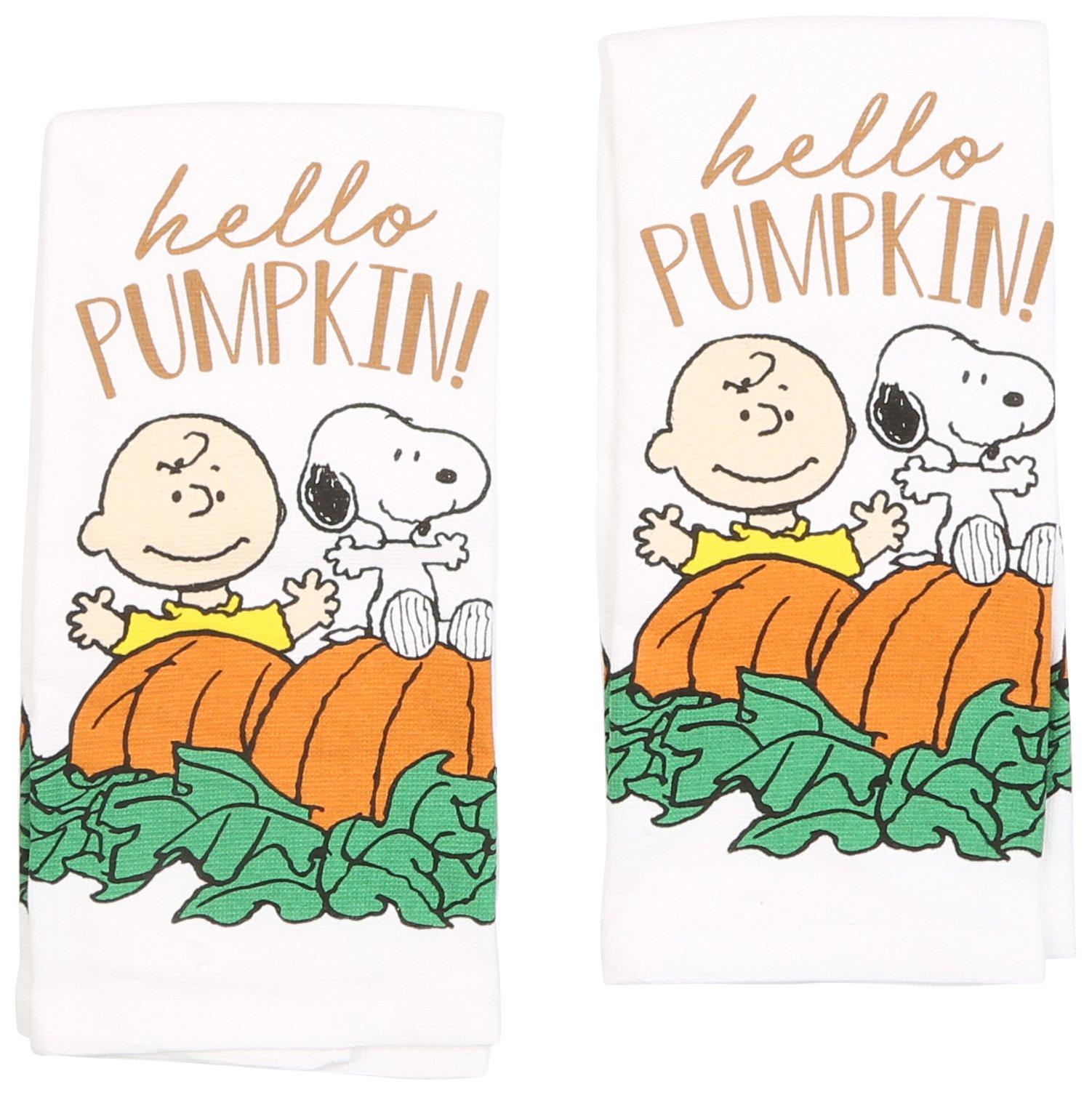 2 Pk Hello Pumpkin Snoopy & Charlie Kitchen Towel Set