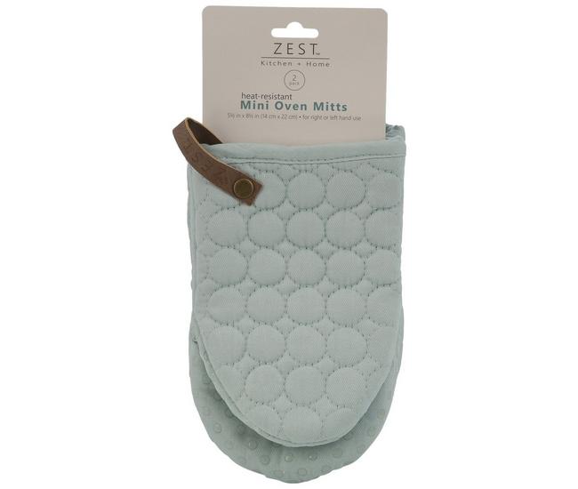 2 Pk 5x8 Quilted Heat Resistant Mini Oven Mitts - Misty Blue - One Size