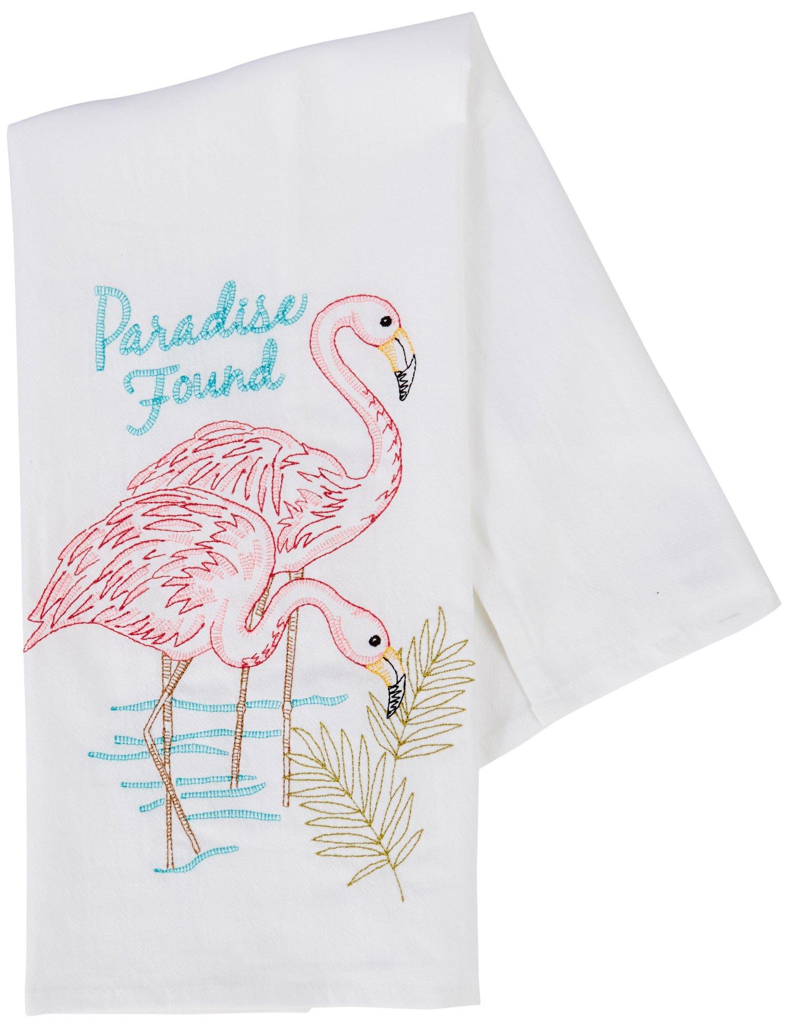 18 x 28 Embroidered Flamingo Kitchen Towel
