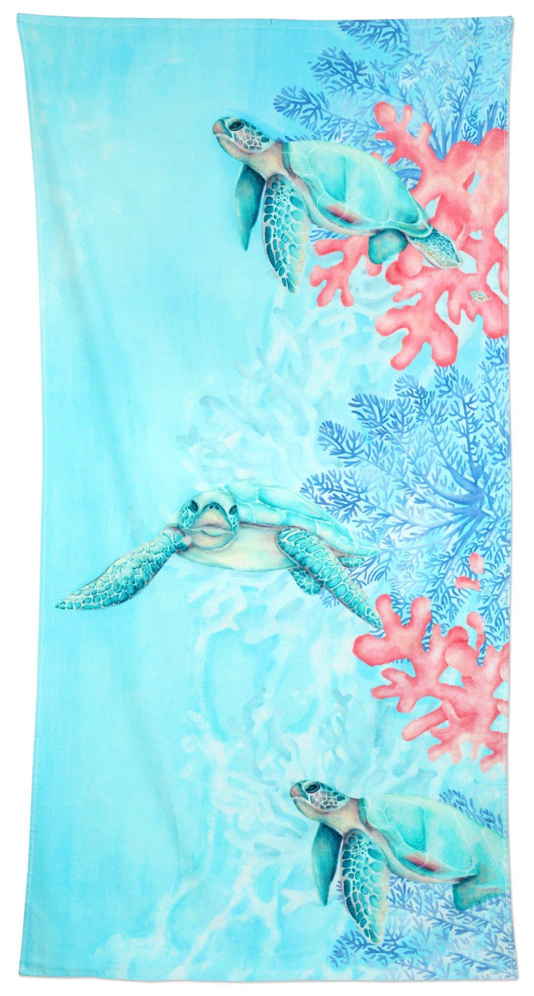 Kaufman 30x60 Coastal Sea Turtle Print Beach Towel