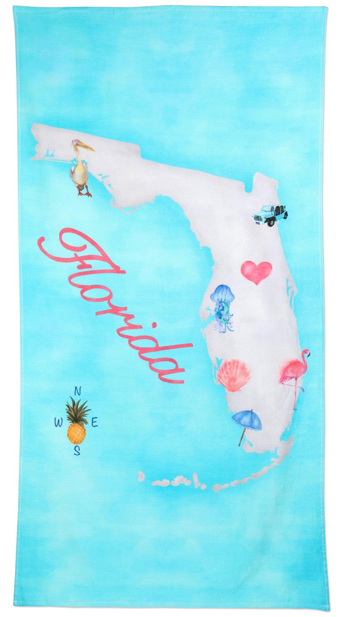 Kaufman 30x60 Florida Map Print Beach Towel