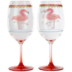 Coastal Home 2 Pc Isla Morada Flamingo Wine Glass Set