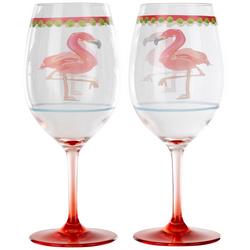 2 Pc Isla Morada Flamingo Wine Glass Set