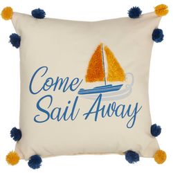 LR Resources 20x20 Come Sail Away Pom Pom Decorative Pillow