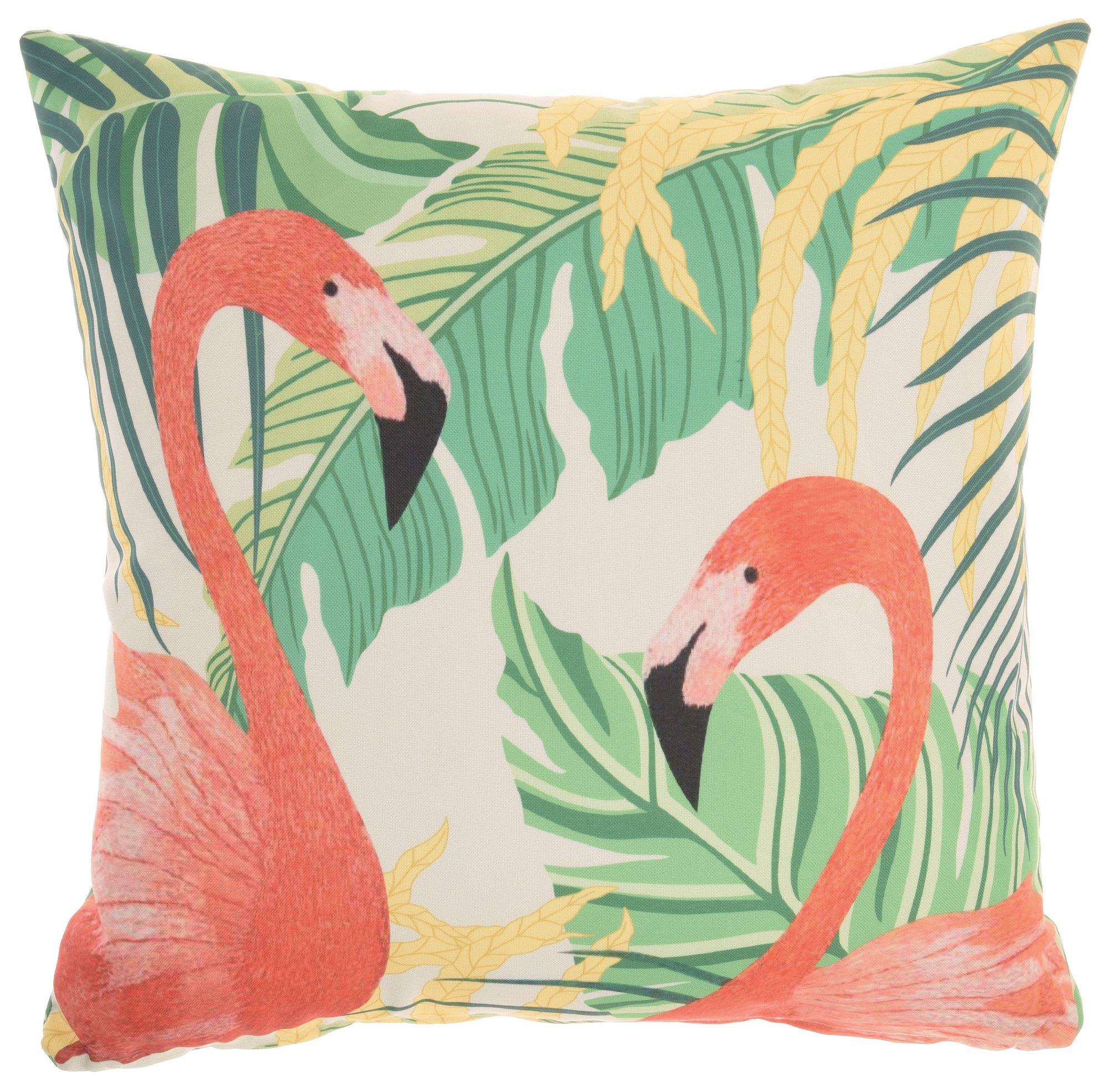 Flamingo Palm Leaf Outdoor Pillow