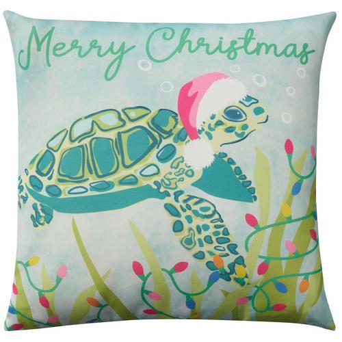 Merry Christmas Santa Turtle Outdoor Pillow