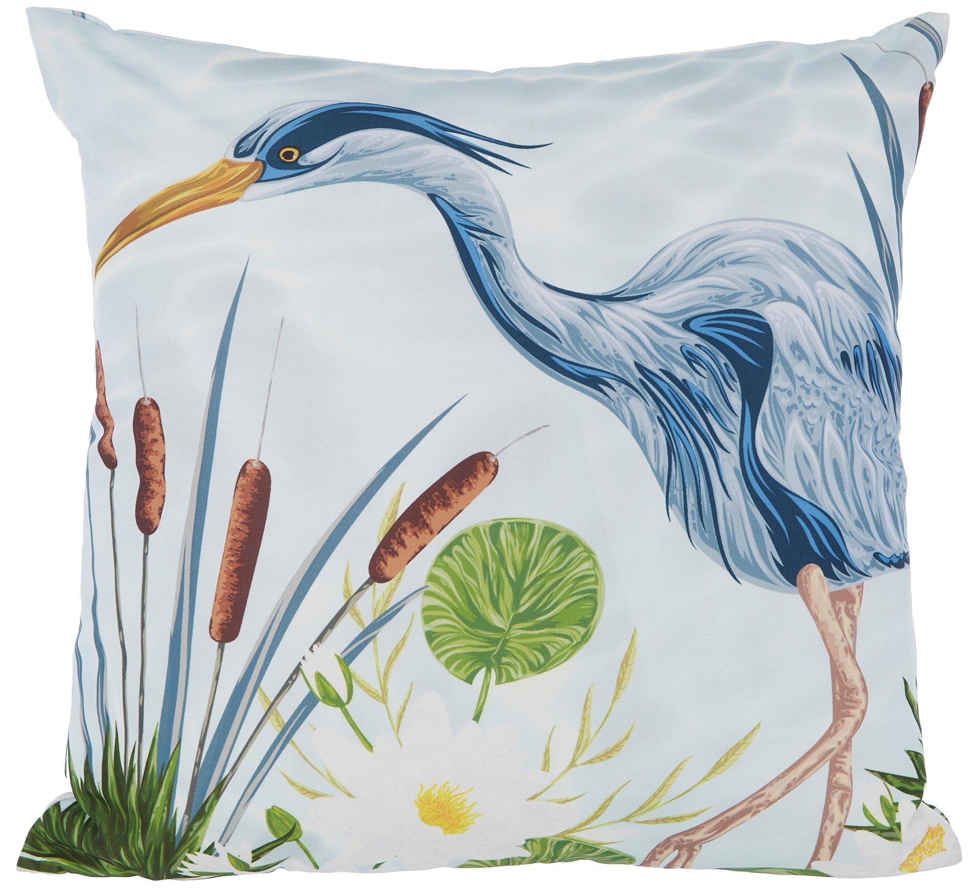 Heron Print Outdoor Pillow