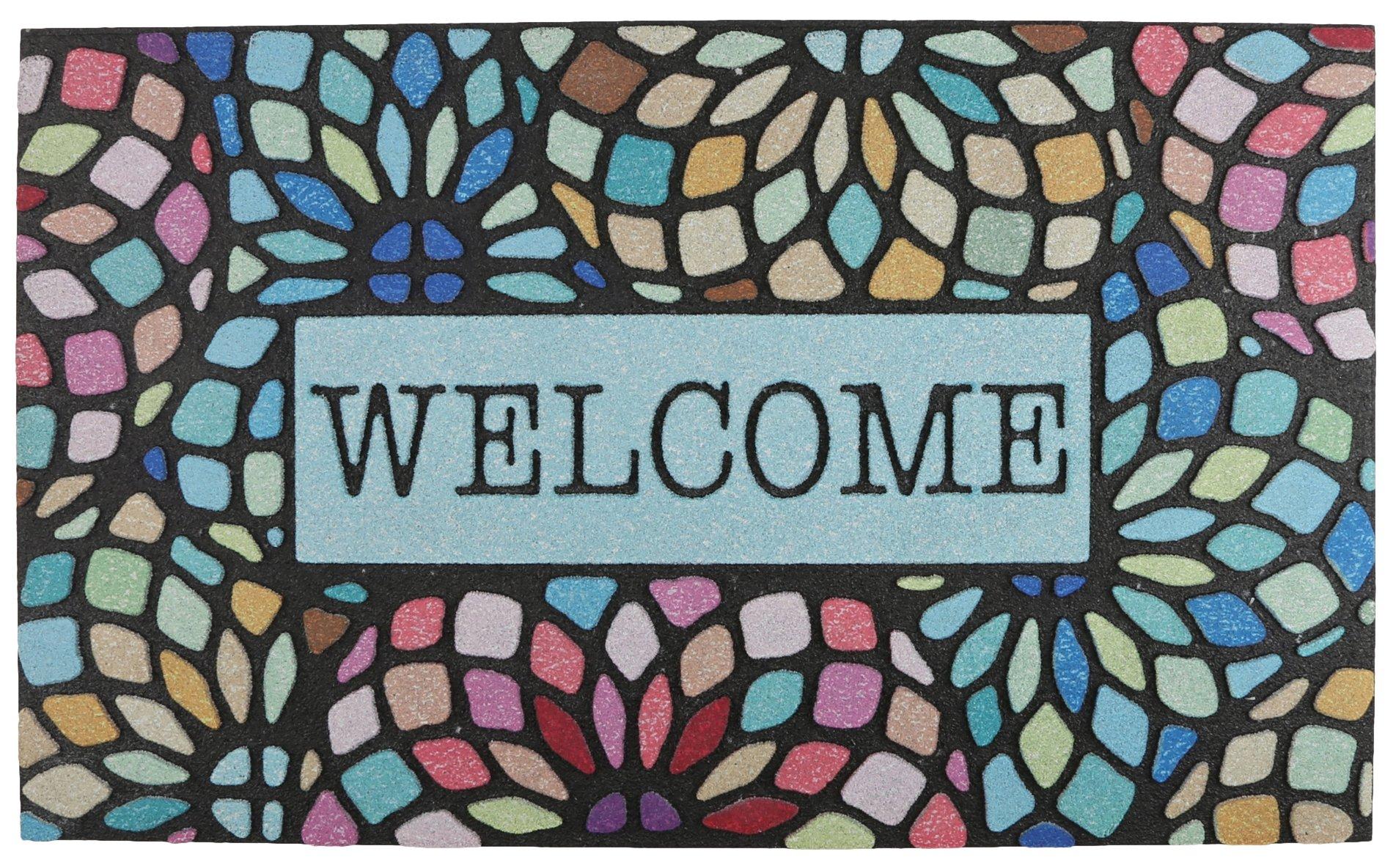 Mohawk Stained Glass Welcome Rubber Doormat