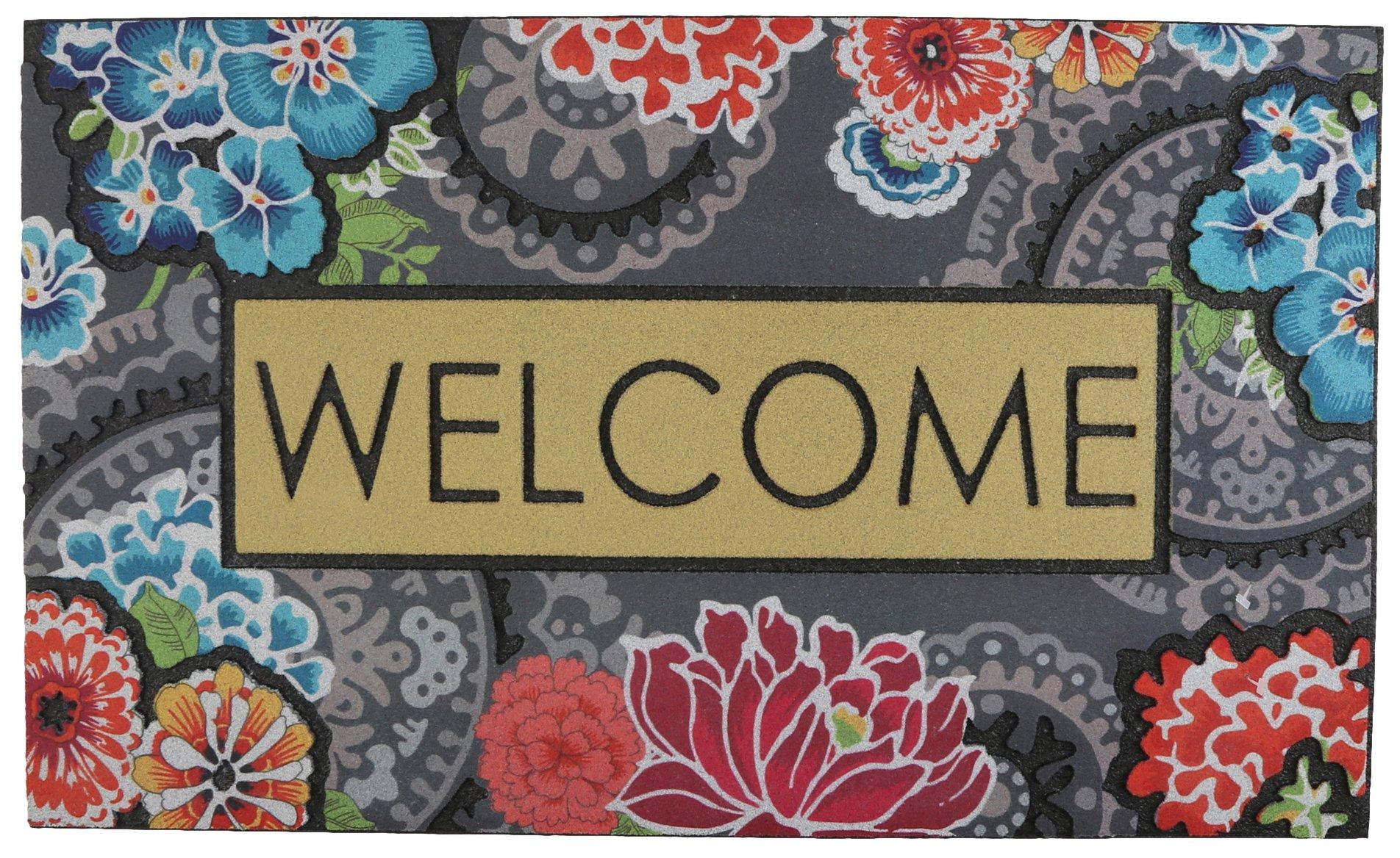 Floral Welcome Rubber Doormat