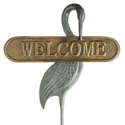 San Pacific Metal Crane Welcome Sign Garden Stake