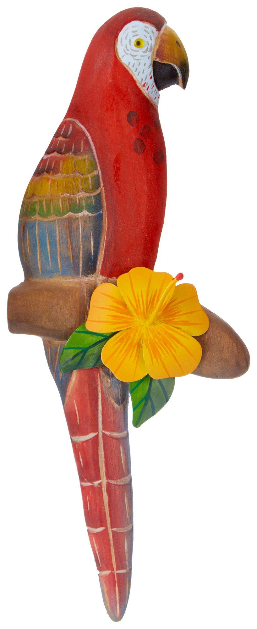 Parrot Hibiscus Carved Wall Art