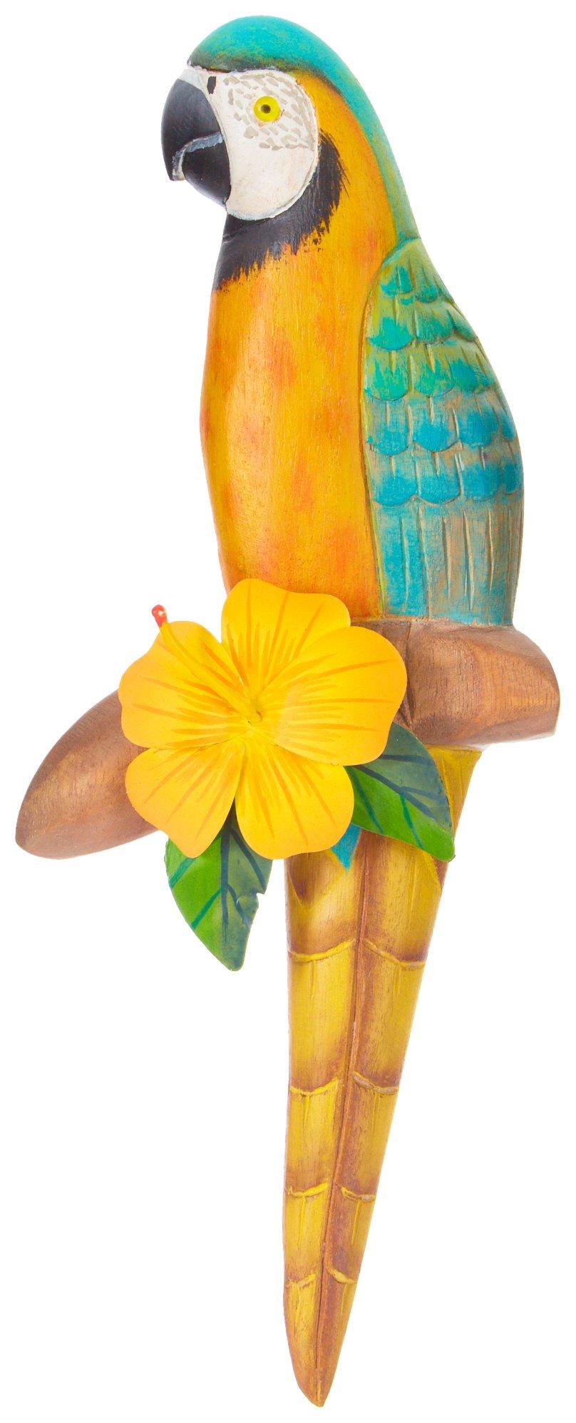 T.I. Design Parrot Hibiscus Wood Carved Wall Art