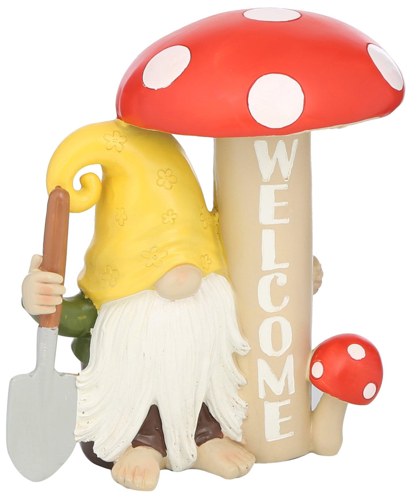 Resin Gnome and Mushroom Welcome Statue
