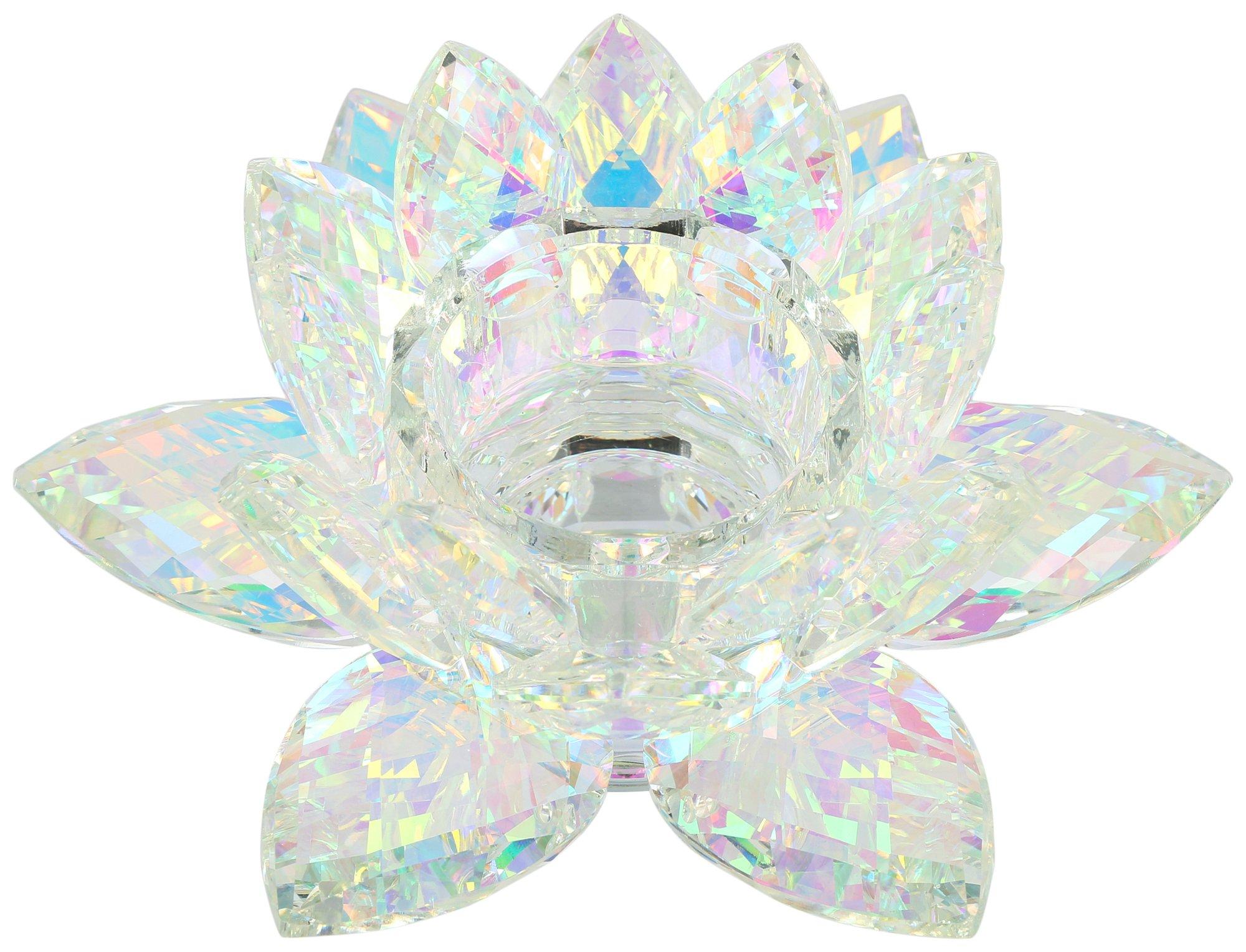 8in Rainbow Crystal Lotus Candle Holder