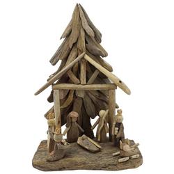 Holiday Driftwood Pine Tree Nativity Scene Tabletop Decor