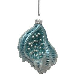 4.25 in H. Blue  Glass Conch Christmas Ornaments