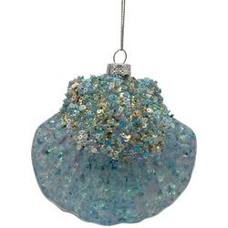4.75 in H. Blue  Glass Scollap Christmas Ornaments