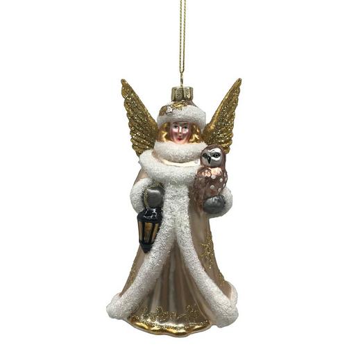 Brighten the Season Glass Angel with Owl Ornament