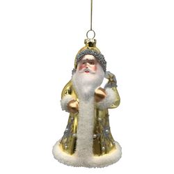 Brighten the Season Gold and white Glass Santa Ornament