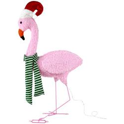 34 in. Pre-Lit Standing Flamingo Decor