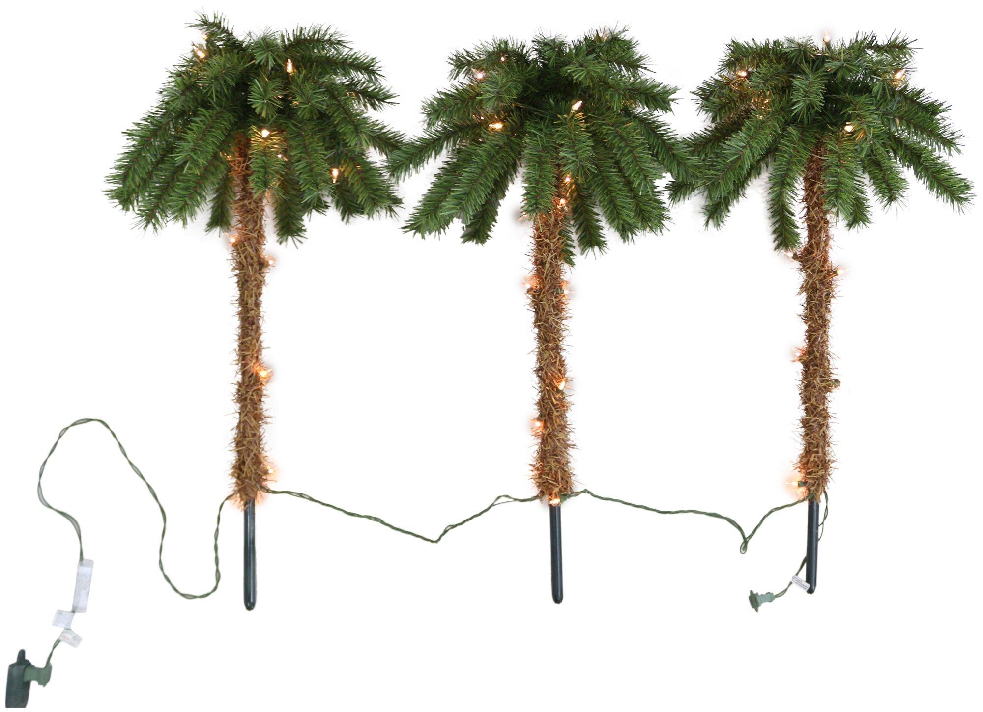 Set of 3 2 Ft. Pre-Lit Palm Tree Stakes