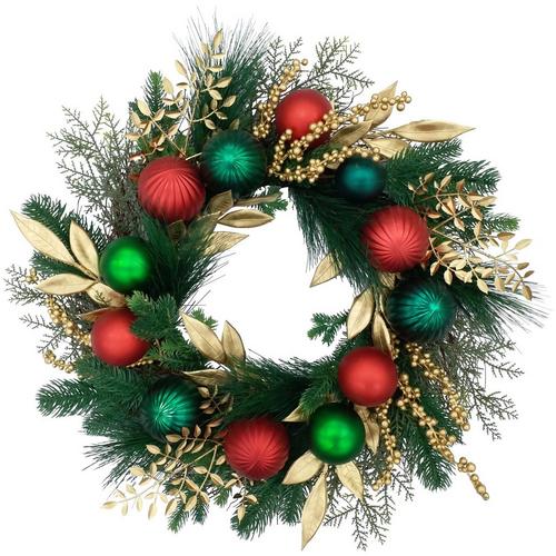 24in Christmas Balls Pinecone Wreath