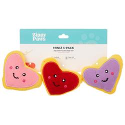 3-pk. Miniz Valentine's Heart Cookies Dog Toy