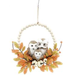 16in. Wood Beaded Owl Wreath Decor