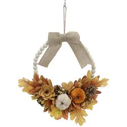 12in. Floral Wood Beaded Wreath Decor