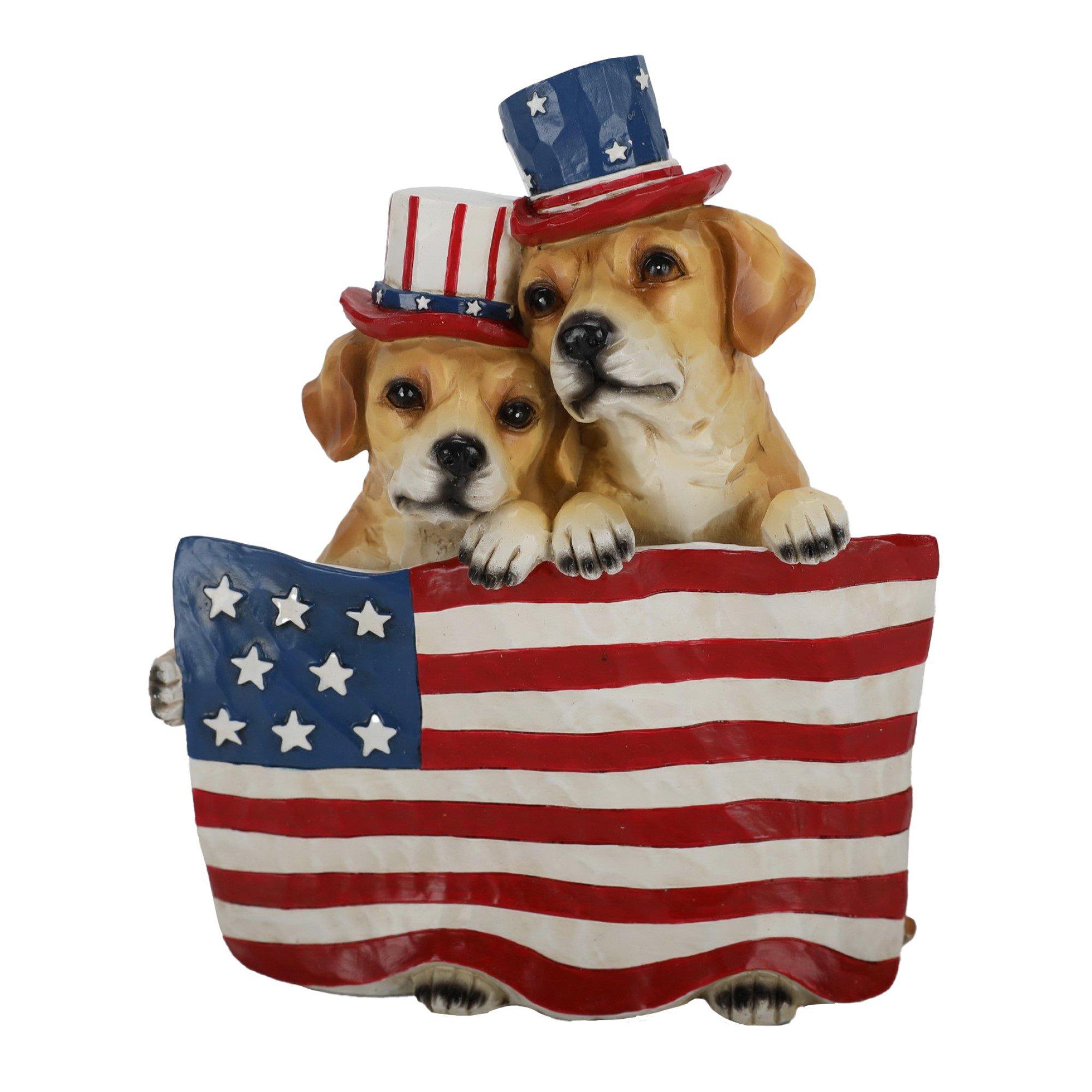 Dogs With American Flag Figurine