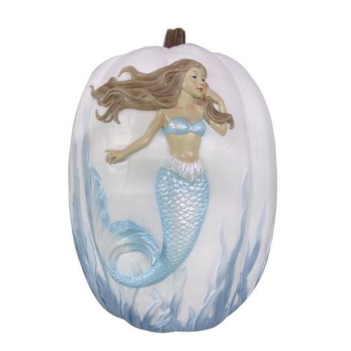 11' Hand Painted Mermaid Pumpkin Tabletop Decor