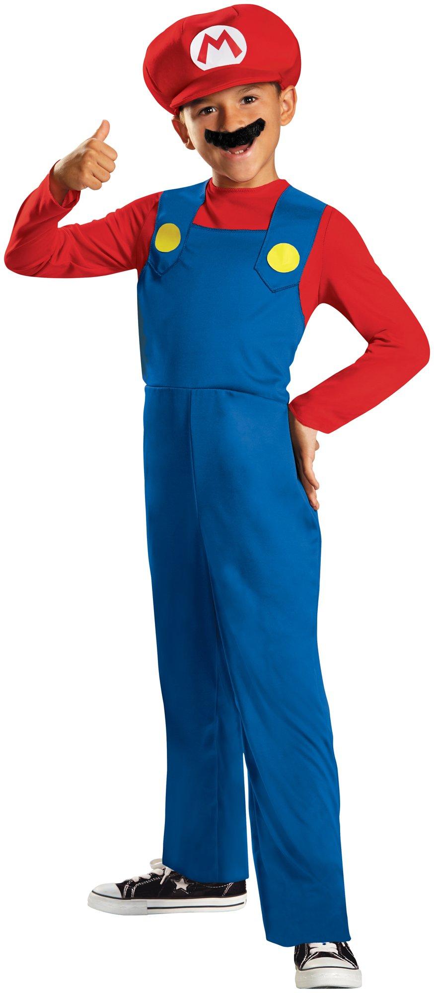 Boys Mario Jumpsuit Costume Cap & Faux Moustache