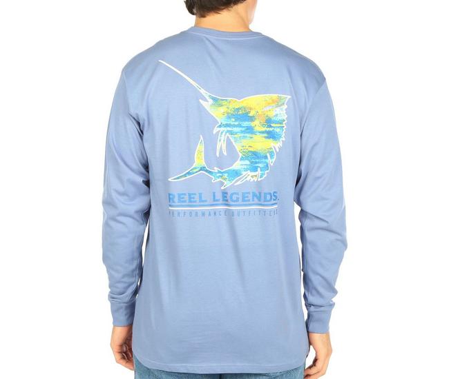 Reel Legends Mens Marlin Wave Long Sleeve T-Shirt - Slate Blue - Medium