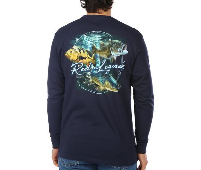 Reel Legends Mens Fish Long Sleeve T-Shirt - Navy - Large