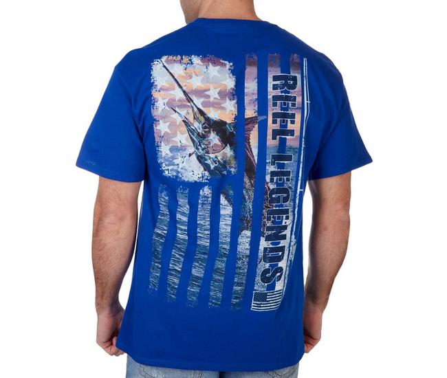 Reel Legends Mens USA Marlin Flag Short Sleeve T-Shirt