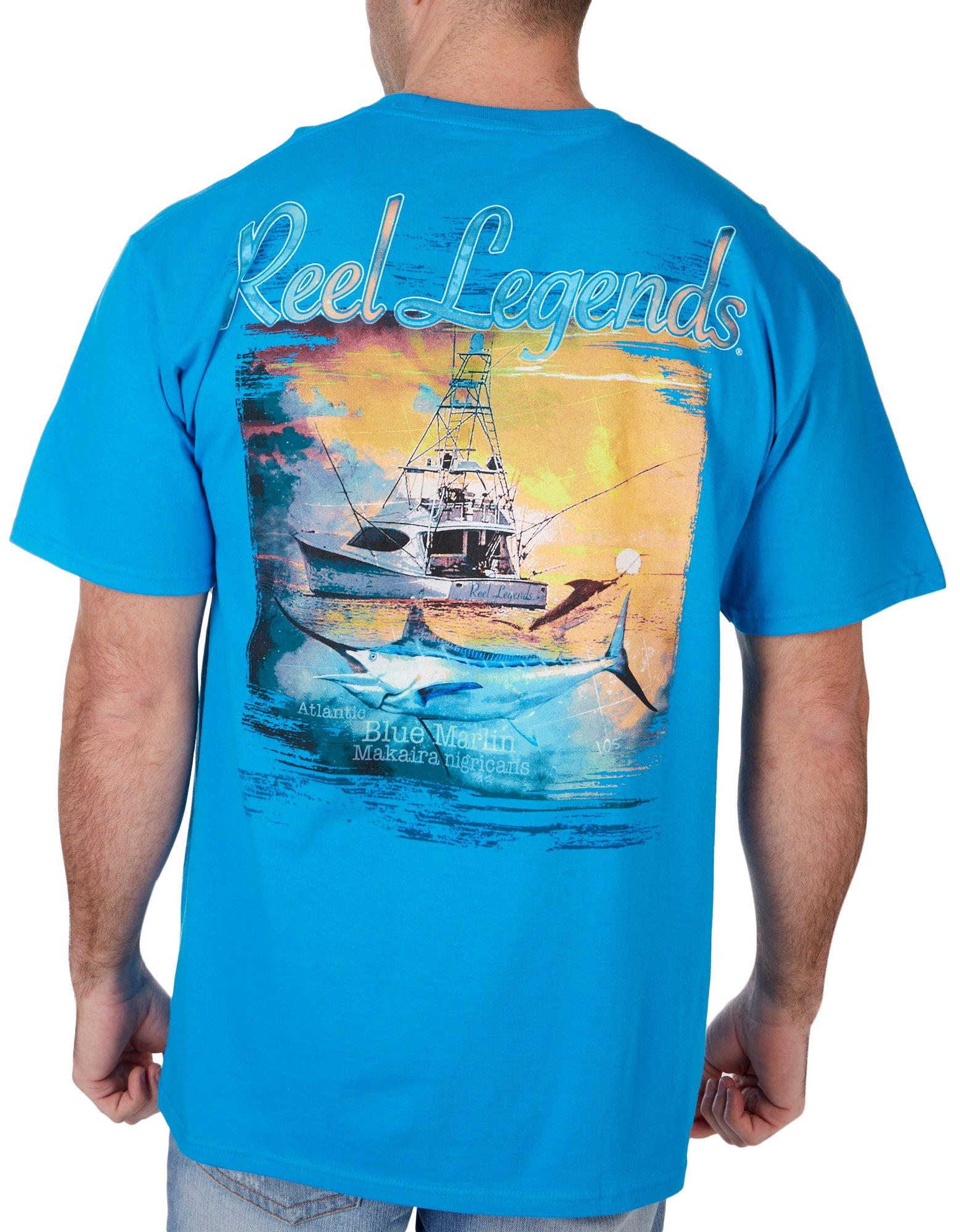 Reel Legends Reel-Tec Fishing Performance T-Shirt Men M Orange heather Blue  vent