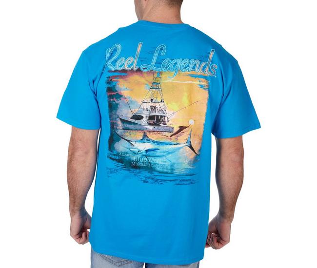 Reel Legends Mens Marlin Sunset Short Sleeve T-Shirt - Blue - Large